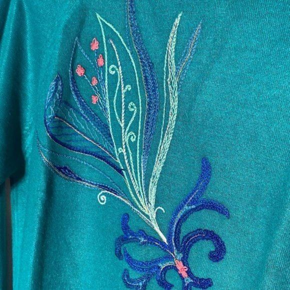 VINTAGE St Michael Green Embroidered Mock  Neck Sweater M - Picture 8 of 11